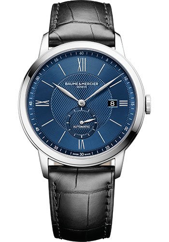 Baume & Mercier Classima Automatic Watch - Small Seconds - Date - 42 mm Steel Case - Blue Dial - Black Alligator Strap