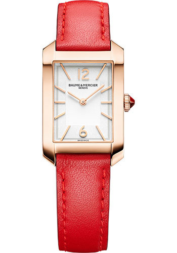 Baume & Mercier Hampton Quartz Watch - 18K Pink Gold Titanium - 35 x 22 mm 18K Pink Gold And Titanium Case - Silver Dial - Red Orange Calfskin Strap