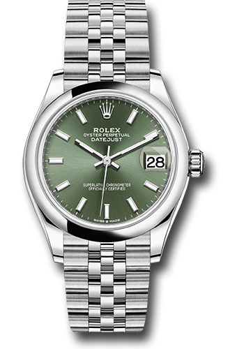 Rolex Steel and White Gold Datejust 31 Watch - Domed Bezel - Mint Green Index Dial - Jubilee Bracelet