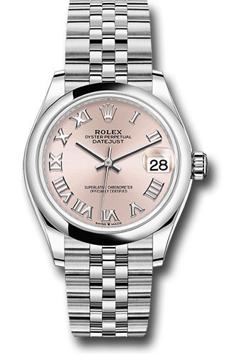 Rolex Steel and White Gold Datejust 31 Watch - Domed Bezel - Pink Roman Dial - Jubilee Bracelet