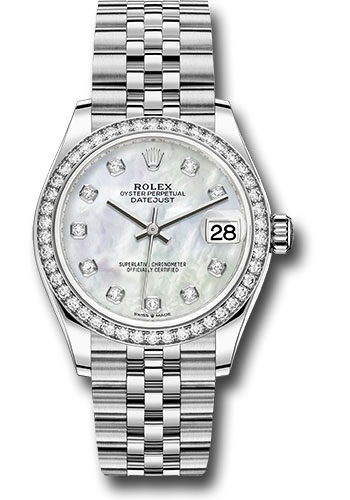 Rolex Steel and White Gold Datejust 31 Watch - Diamond Bezel - White Mother-Of-Pearl Diamond Dial - Jubilee Bracelet
