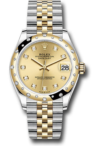 Rolex Steel and Yellow Gold Datejust 31 Watch - Domed Diamond Bezel - Champagne Diamond Dial - Jubilee Bracelet
