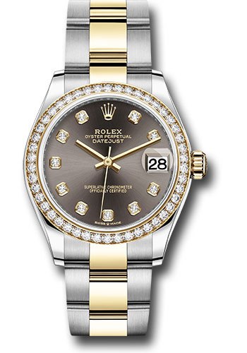 Rolex Steel and Yellow Gold Datejust 31 Watch - Diamond Bezel - Dark Grey Diamond Dial - Oyster Bracelet