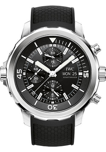 IWC Aquatimer Chronograph Watch - 44 mm Stainless Steel Case - Black Dial - Black Rubber Strap