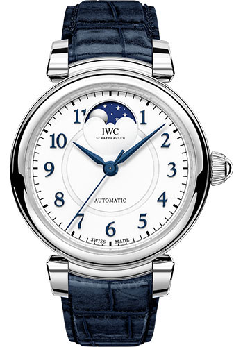 IWC Da Vinci Automatic Moon Phase 36 Watch - 36.0 mm Stainless Steel Case - Silver Dial - Blue Alligator Strap