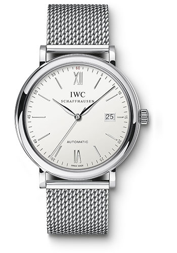 IWC Portofino Automatic Watch - 40 mm Stainless Steel Case - Silver Dial - Steel Milanese Mesh Bracelet