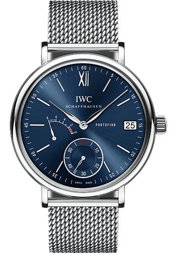 IWC Portofino Hand-Wound Eight Days Watch - 45.0 mm Stainless Steel Case - Blue Dial - Milanaise Mesh Steel Bracelet