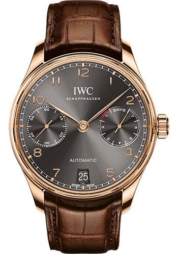 IWC Portugieser Automatic Watch - 42.3 mm 5N Gold Case - Slate Dial - Brown Alligator Strap