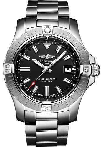 Breitling Avenger Automatic 43 Watch - Stainless Steel - Black Dial - Metal Bracelet