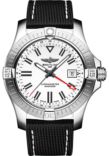 Breitling Avenger Automatic GMT 43 Watch - Stainless Steel - Black Dial - Metal Bracelet