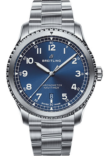 Breitling Aviator 8 Automatic 41 Watch - Steel Case - Blue Dial - Steel and Satin Professional III Bracelet