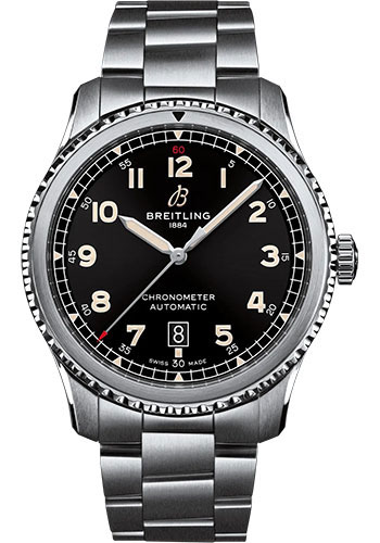 Breitling Aviator 8 Automatic 41 Watch - Stainless Steel - Black Dial - Metal Bracelet
