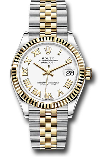 Rolex Steel and Yellow Gold Datejust 31 Watch - Fluted Bezel - White Roman Dial - Jubilee Bracelet