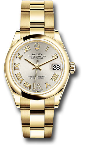 Rolex Yellow Gold Datejust 31 Watch - Domed Bezel - Silver Diamond Six Dial - Oyster Bracelet