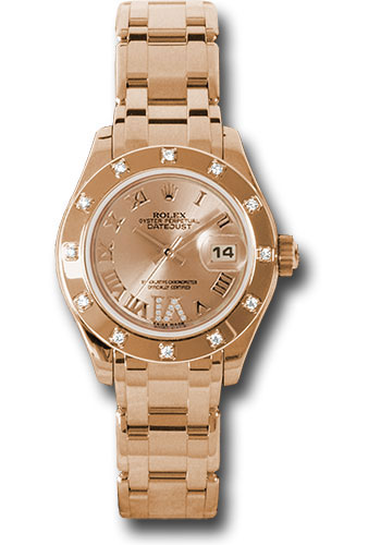 Rolex Pink Gold Lady-Datejust Pearlmaster 29 Watch - 12 Diamond Bezel - Pink Champagne Diamond Roman Vi Roman Dial