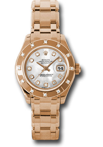 Rolex Pink Gold Lady-Datejust Pearlmaster 29 Watch - 12 Diamond Bezel - Mother-Of-Pearl Diamond Dial