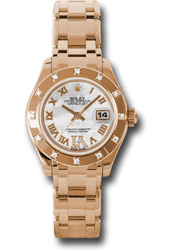 Rolex Pink Gold Lady-Datejust Pearlmaster 29 Watch - 12 Diamond Bezel - Mother-Of-Pearl Diamond Roman Vi Roman Dial