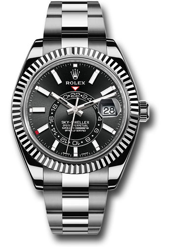Rolex White Rolesor Sky-Dweller Watch - Black Index Dial - Oyster Bracelet