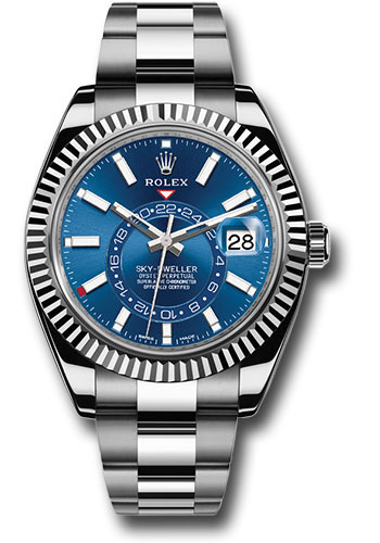 Rolex White Rolesor Sky-Dweller Watch - Blue Index Dial - Oyster Bracelet