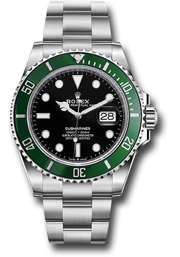 Rolex Steel Submariner Date Watch - The Starbucks - Green Bezel - Black Dial