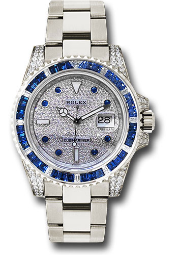 Rolex White Gold Submariner Date Watch - Sapphire And Diamond Bezel - Diamond Paved Dial