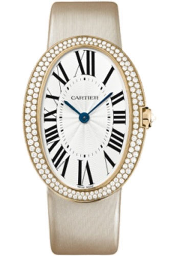 Cartier Baignoire Watch - Large Pink Gold Diamond Case - Fabric Strap
