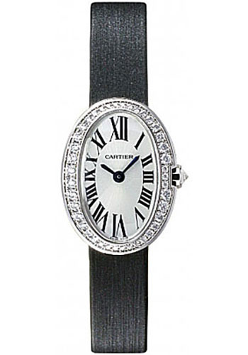 Cartier Baignoire Watch - Mini White Gold Diamond Case - Fabric Strap