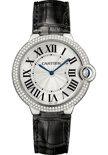 Cartier Ballon Bleu De Cartier Watch - 40 mm White Gold Diamond Case - Diamond Bezel - Black Alligator Strap