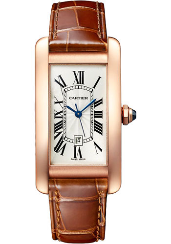 Cartier Tank Américaine Watch - 41.60 mm x 22.60 mm Rose Gold Case - Silver Dial - Brown Leather Strap