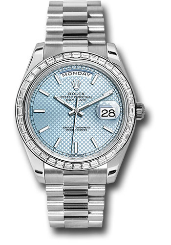 Rolex 950 Platinum Day-Date 40 Watch - Bezel - Ice Blue Diagonal Motif Index Dial - President Bracelet