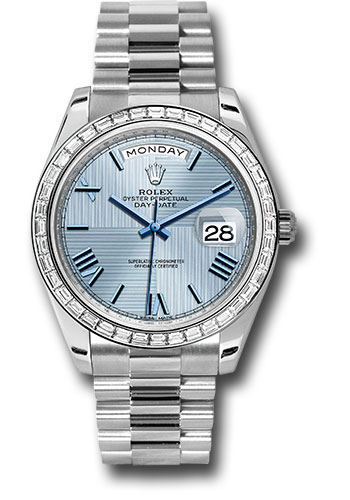 Rolex 950 Platinum Day-Date 40 Watch - Bezel - Ice Blue Quadrant Motif Bevelled Roman Dial - President Bracelet