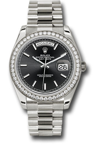Rolex White Gold Day-Date 40 Watch - Bezel - Black Index Dial - President Bracelet