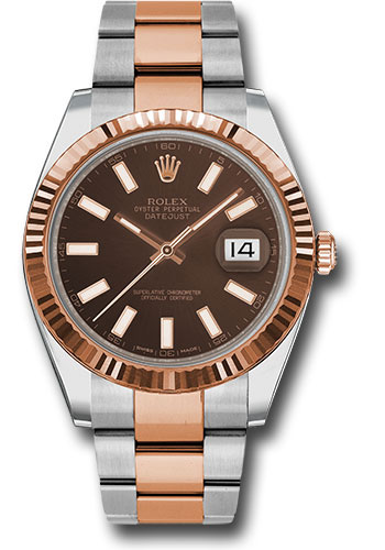 Rolex Steel and Everose Rolesor Datejust 41 Watch - Fluted Bezel - Chocolate Index Dial - Oyster Bracelet
