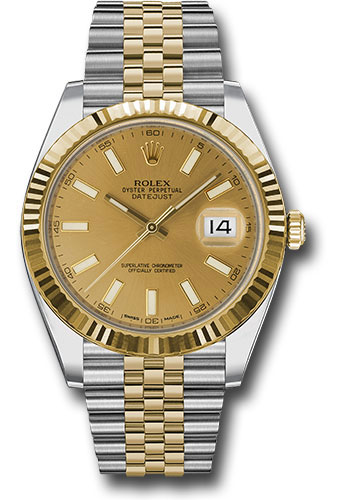 Rolex Steel and Yellow Gold Rolesor Datejust 41 Watch - Fluted Bezel - Champagne Index Dial - Jubilee Bracelet