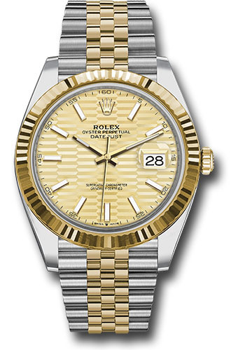 Rolex Yellow Rolesor Datejust 41 Watch - Fluted Bezel - Golden Fluted Motif Index Dial - Jubilee Bracelet