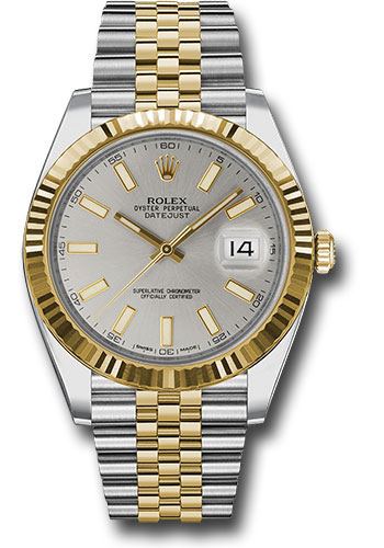 Rolex Steel and Yellow Gold Rolesor Datejust 41 Watch - Fluted Bezel - Silver Index Dial - Jubilee Bracelet