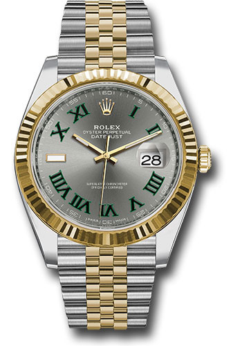 Rolex Steel and Yellow Gold Rolesor Datejust 41 Watch - Fluted Bezel - Slate Green Roman Dial - Jubilee Bracelet