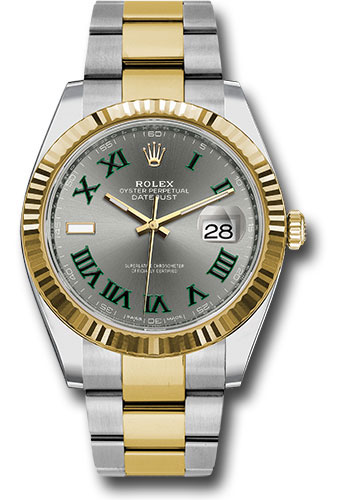 Rolex Steel and Yellow Gold Rolesor Datejust 41 Watch - Fluted Bezel - Slate Green Roman Dial - Oyster Bracelet