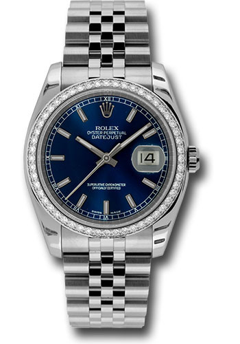Rolex Steel and White Gold Datejust 36 Watch - 52 Diamond Bezel - Blue Index Dial - Jubilee Bracelet