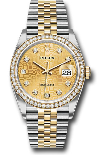 Rolex Yellow Rolesor Datejust 36 Watch - Diamond Bezel - Champagne Jubilee Diamond Dial - Jubilee Bracelet