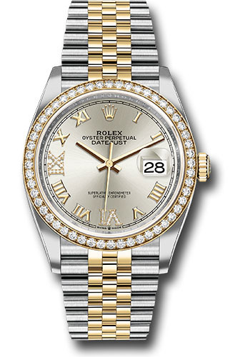 Rolex Steel and Yellow Gold Rolesor Datejust 36 Watch - Yellow Diamond Bezel - Silver Roman Dial - Jubilee Bracelet