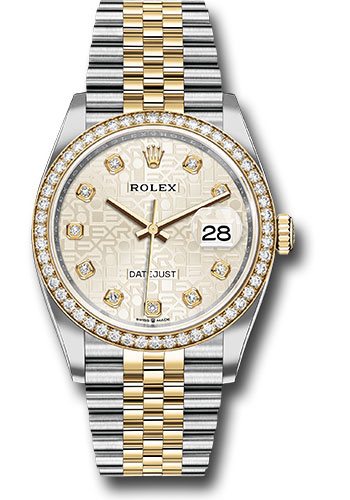 Rolex Steel and Yellow Gold Rolesor Datejust 36 Watch - Yellow Diamond Bezel - Silver Jubilee Diamond Dial - Jubilee Bracelet