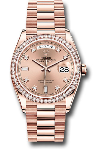 Rolex Everose Gold Day-Date 36 Watch - Diamond Bezel - Rosé Diamond Dial - President Bracelet