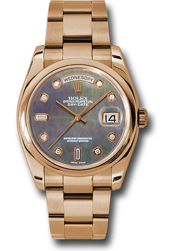Rolex Pink Gold Day-Date 36 Watch - Domed Bezel - Dark Mother-Of-Pearl Diamond Dial - Oyster Bracelet