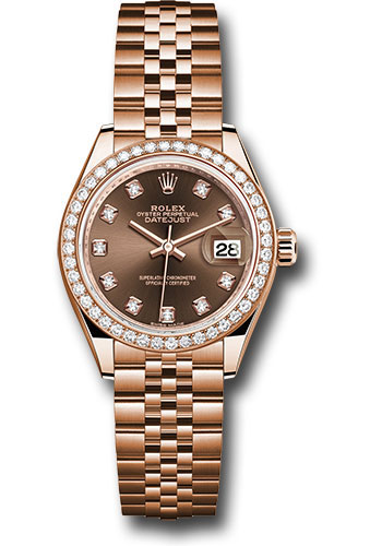 Rolex Everose Gold Lady-Datejust 28 Watch - 44 Diamond Bezel - Chocolate Diamond Dial - Jubilee Bracelet