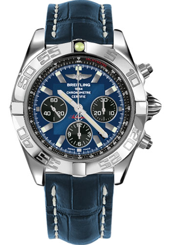 Breitling Chronomat 44 Watch - Steel Case - Blackeye Blue Dial - Blue Croco Strap
