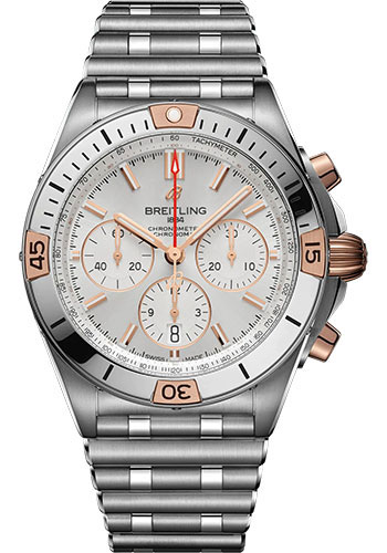Breitling Chronomat B01 42 Watch - Steel and 18K Red Gold - Silver Dial - Metal Bracelet