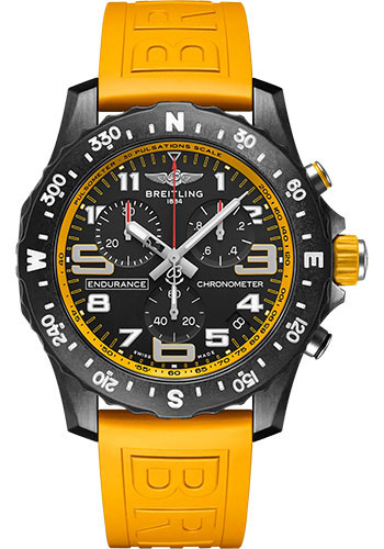Breitling Endurance Pro Watch - Breitlight® - Black Dial - Yellow Rubber Strap - Tang Buckle