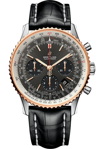 Breitling Navitimer 1 B01 Chronograph 43 Watch - Steel and Red Gold Case - Stratos Gray Dial - Black Croco Strap