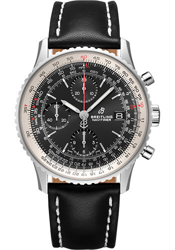Breitling Navitimer Chronograph 41 Watch - Steel - Black Dial - Black Leather Strap - Folding Buckle
